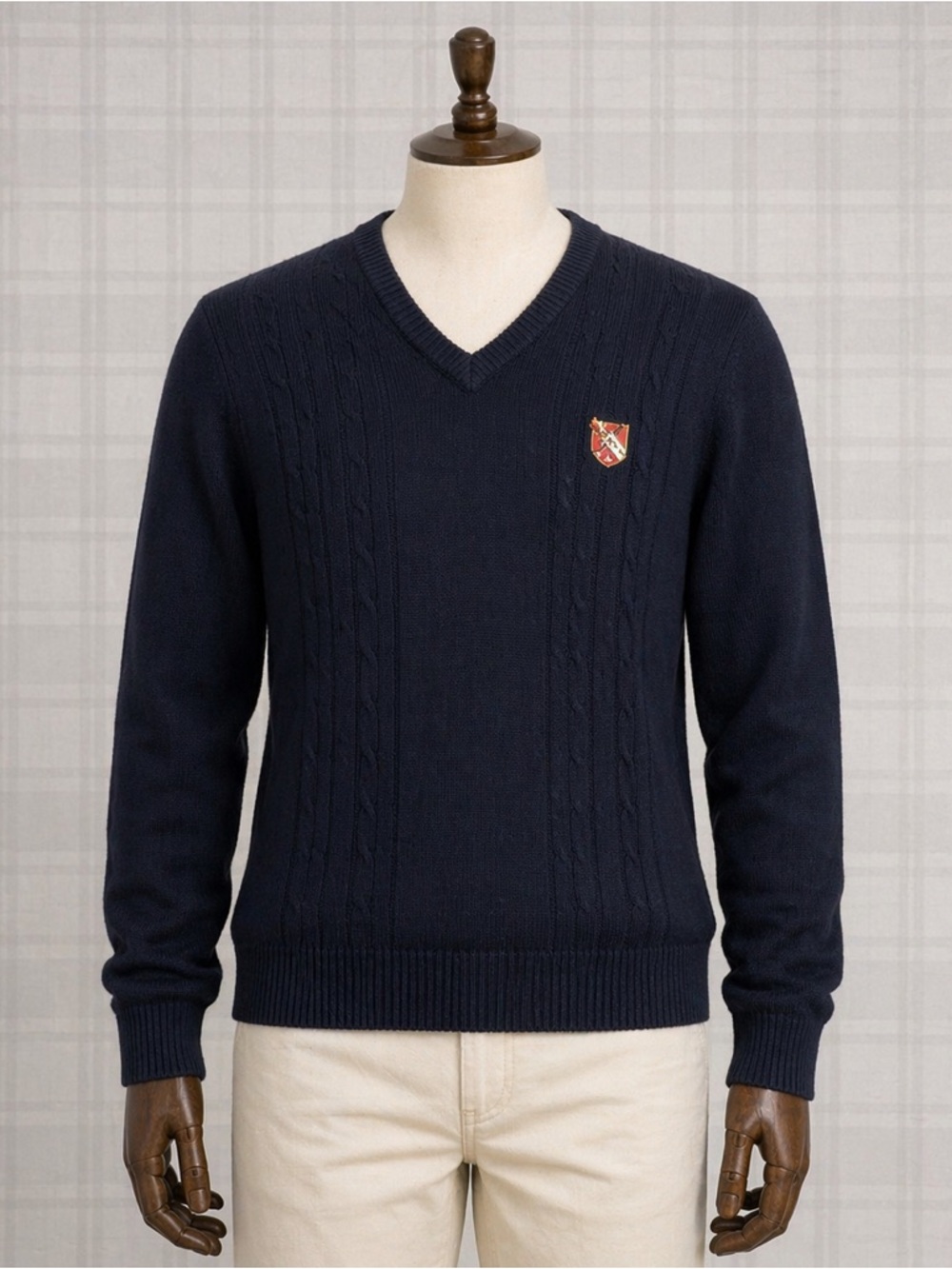 Vintage 90s Hathaway Men's Navy V-Neck Cable Knit Sweater Golf
